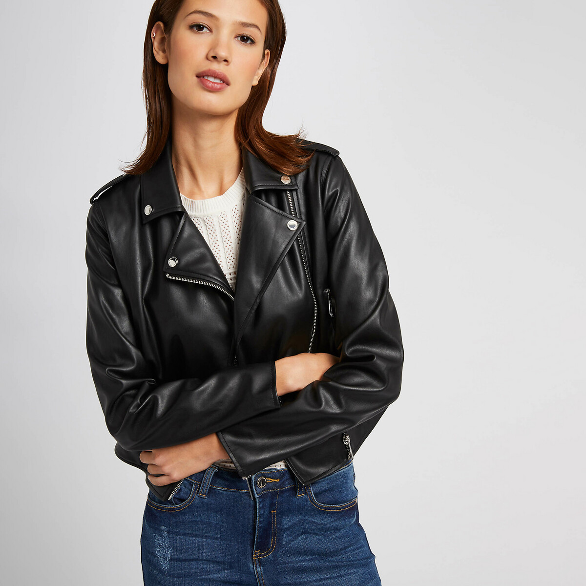 Blouson court en simili, zippé