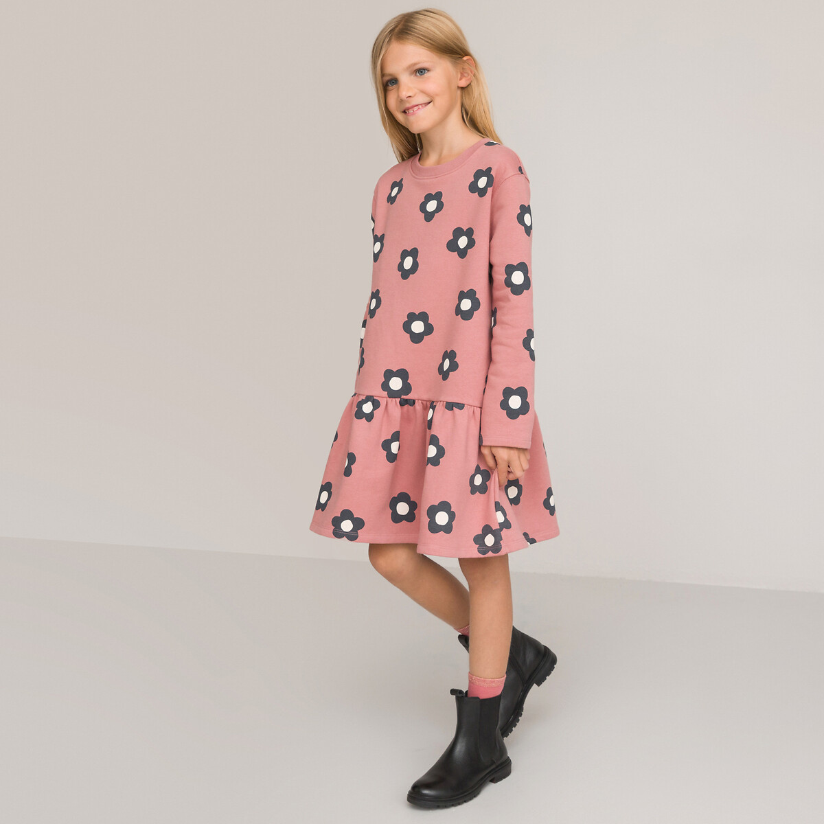 Платье С длинными рукавами из мольтона с цветочным принтом 10 лет - 138 см розовый LaRedoute, размер 10 лет - 138 см
