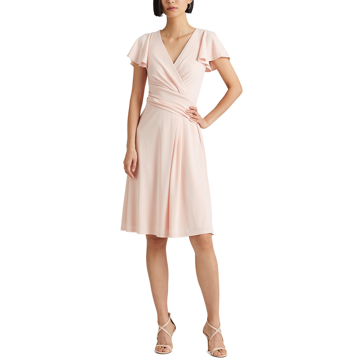 Платье-миди С запахом короткие рукава 42 розовый LaRedoute, размер 42 - фото 1