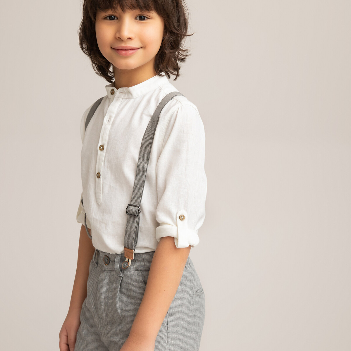 Рубашка С воротником-стойкой с длинными рукавами 3-12 лет 12 лет -150 см бежевый