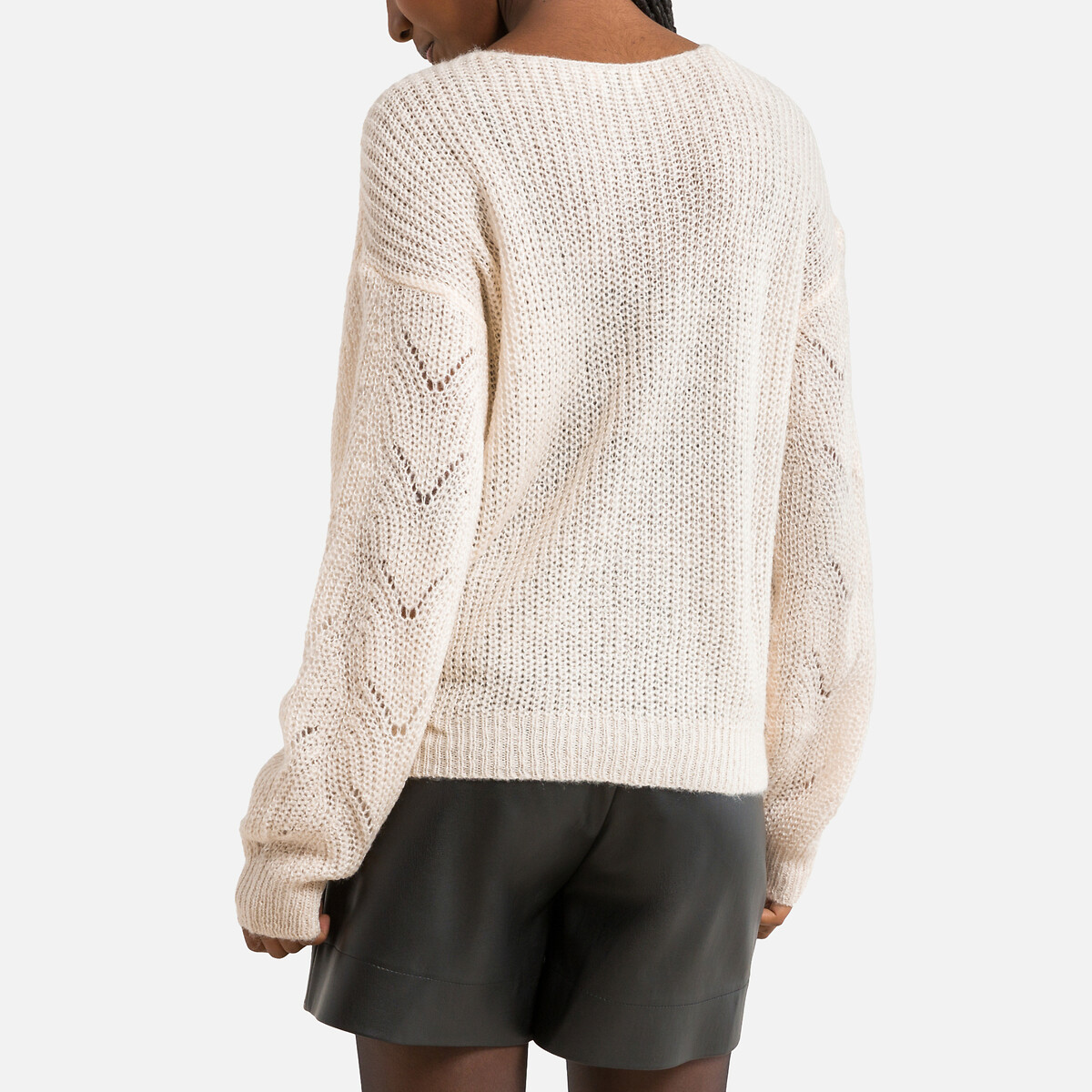 Пуловер С круглым вырезом из ажурного трикотажа S бежевый LaRedoute, размер S - фото 4