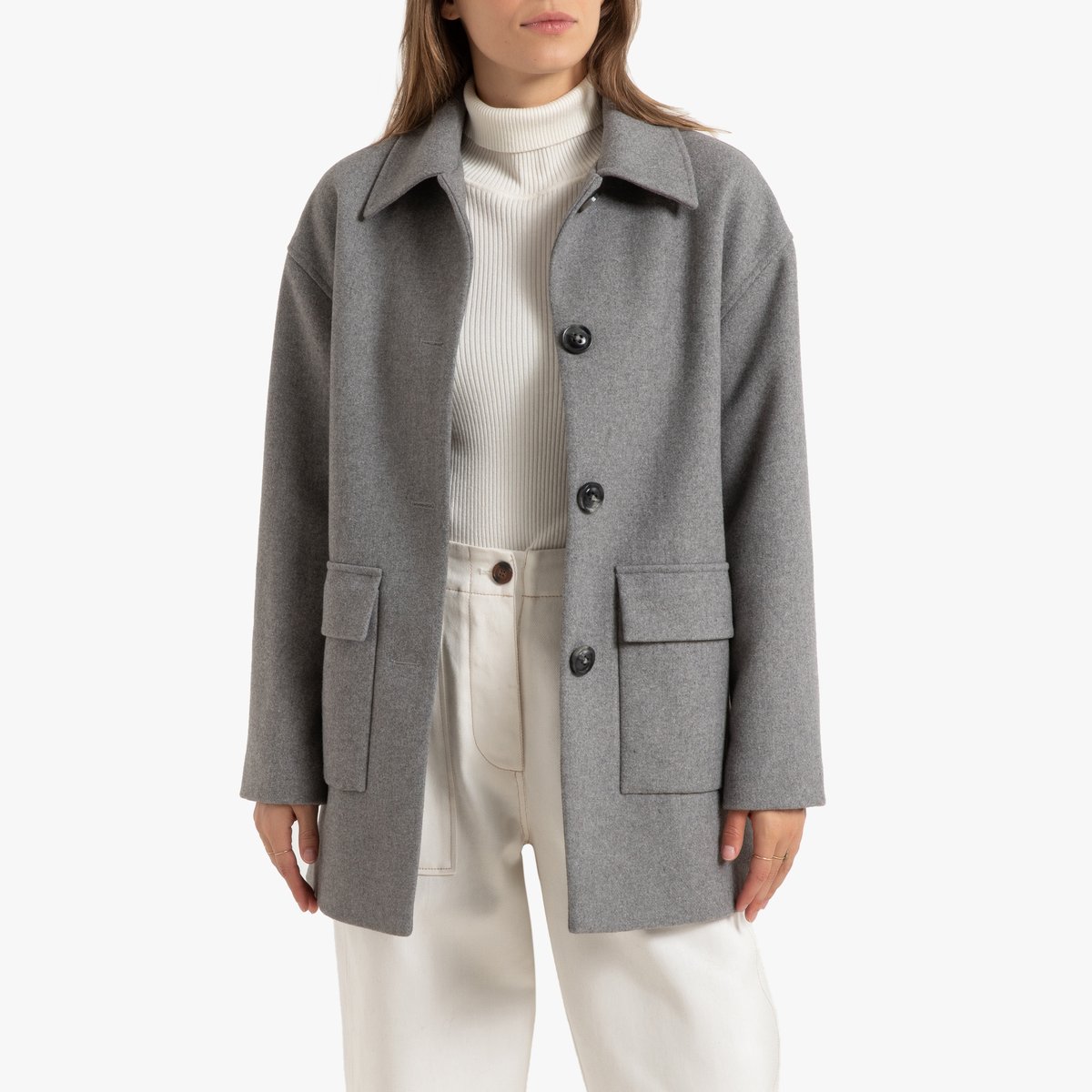 Пальто LA REDOUTE COLLECTIONS Средней длины с застежкой на пуговицы 44 (FR) - 50 (RUS) серый, размер 44 (FR) - 50 (RUS)