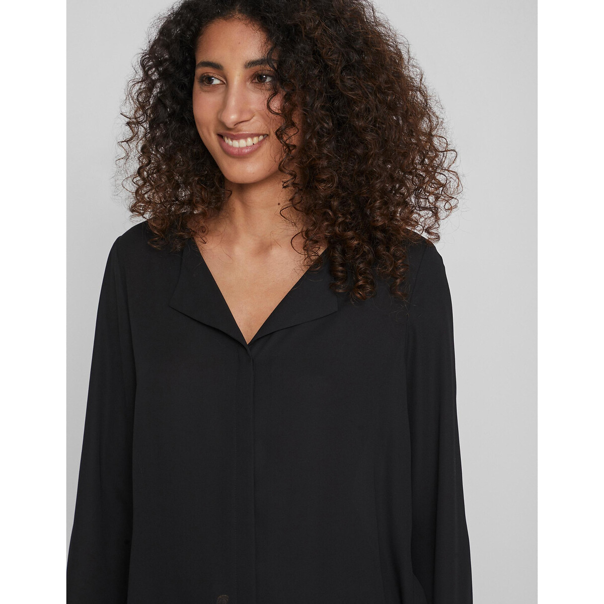 Блузка La Redoute С V-образным вырезом и длинными рукавами S черный, размер S - фото 2