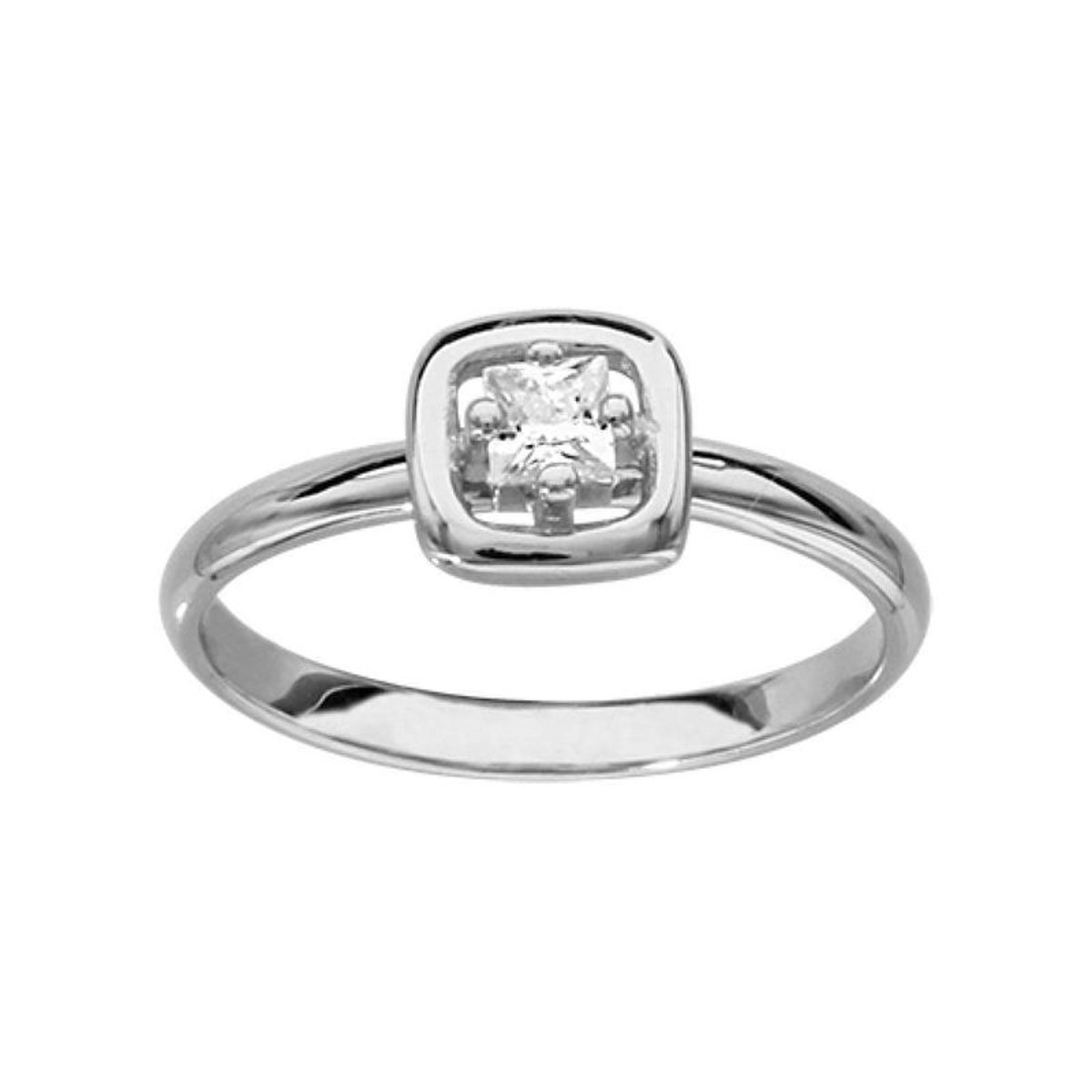 Bague Carré Evidé Solitaire Blanc Argent 925