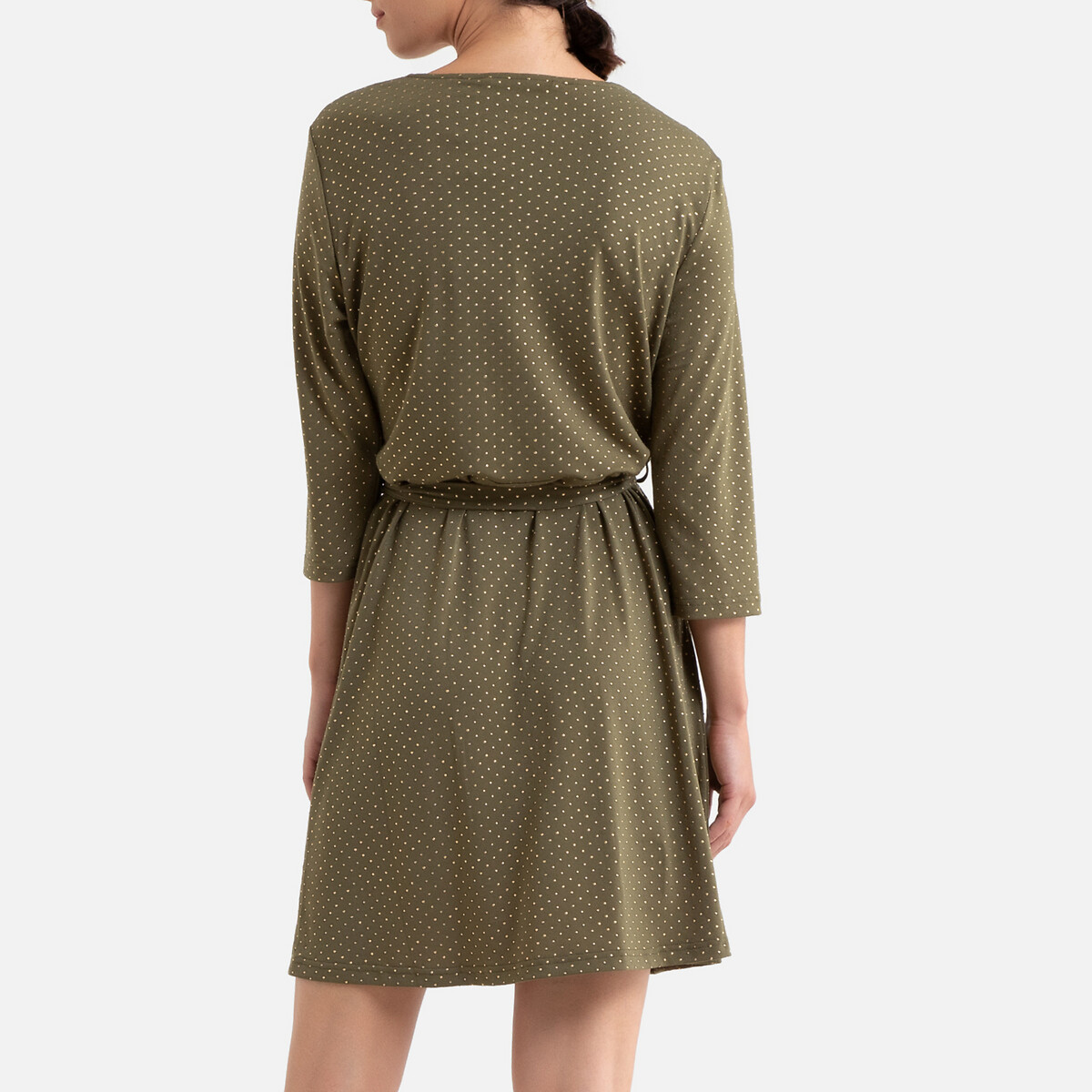 Платье La Redoute Короткое в горошек V-образный вырез с завязками XS зеленый, размер XS - фото 4