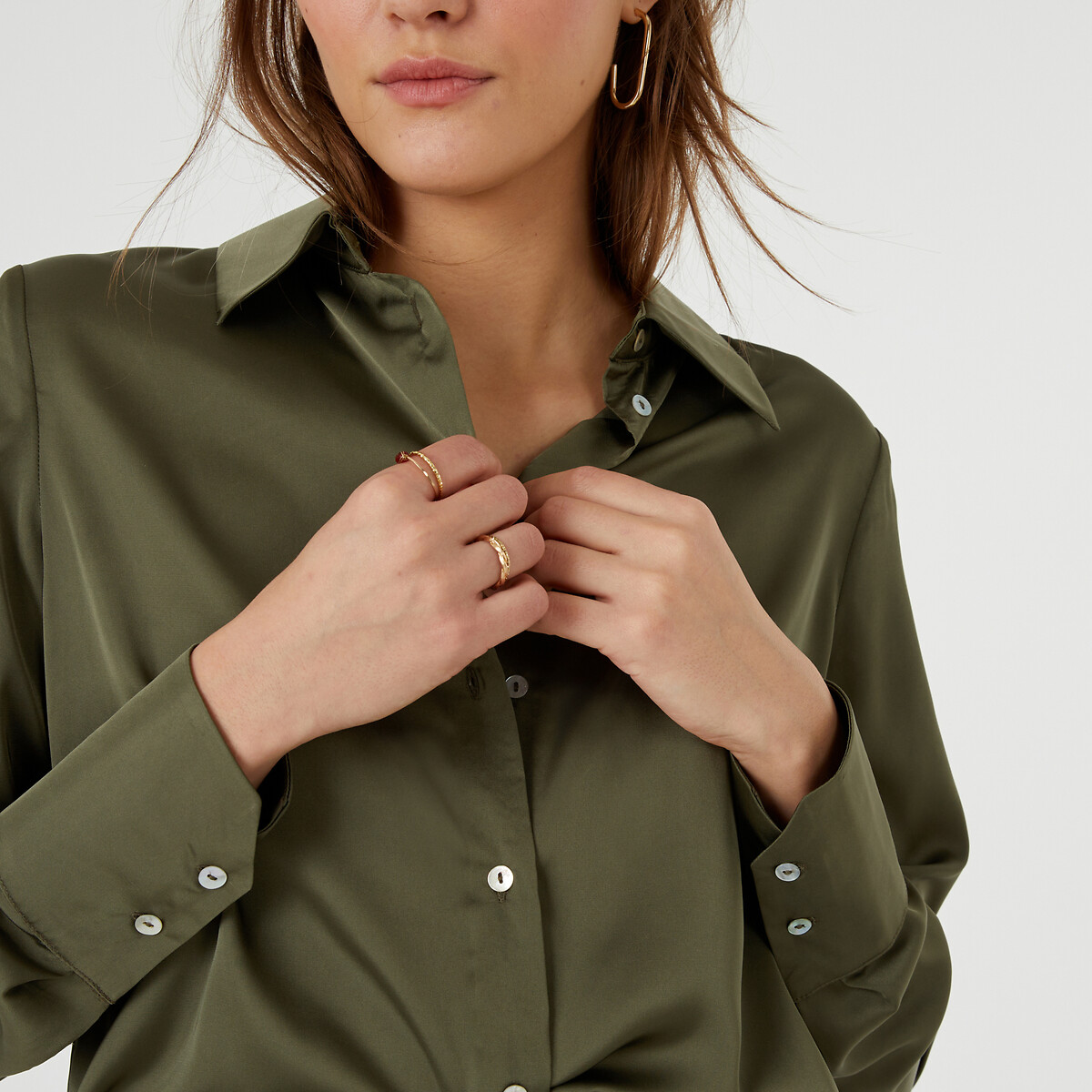 Рубашка с длинными рукавами 44 (FR) - 50 (RUS) зеленый блузка с длинными рукавами 44 fr 50 rus белый