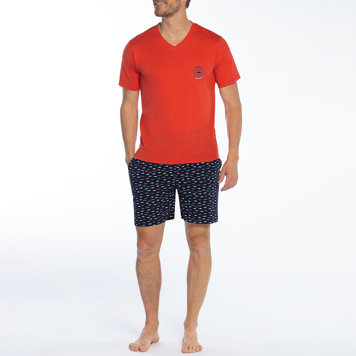 Пижама с шортами и футболкой с V-образным вырезом  XL красный LaRedoute, размер XL