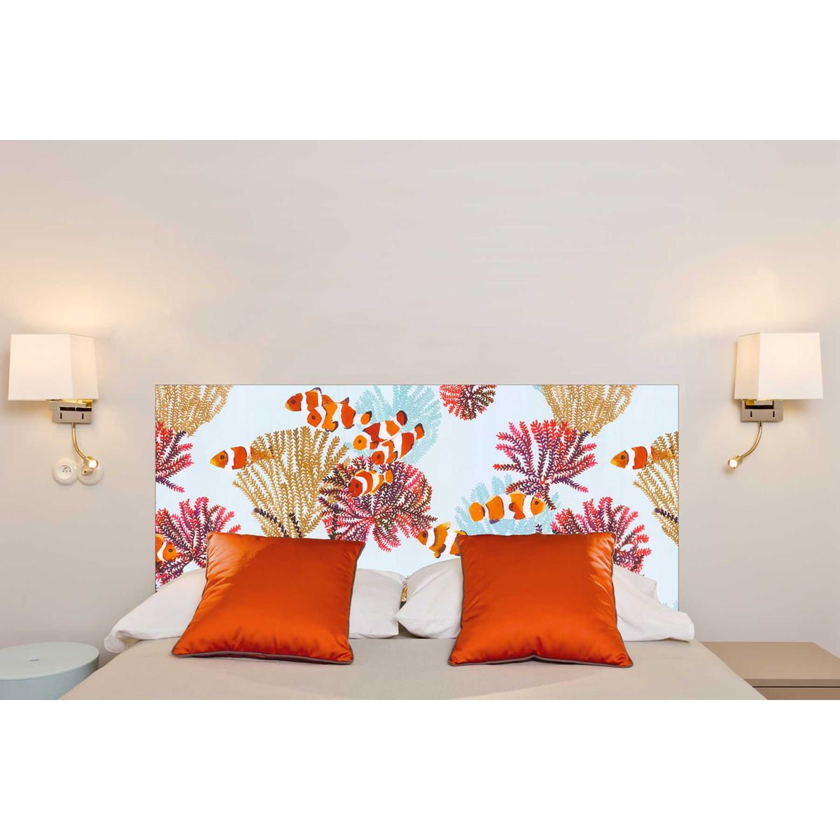 Tête de lit en tissu Coraux, fixation murale