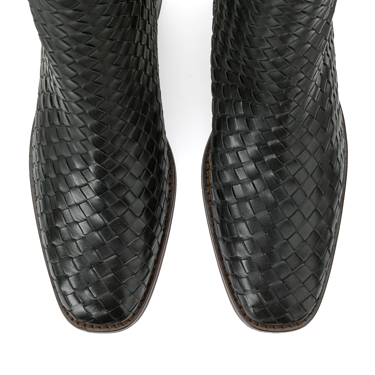 Ботинки LA REDOUTE COLLECTIONS Кожаные на широком каблуке с плетением 38 черный, размер 38 - фото 3