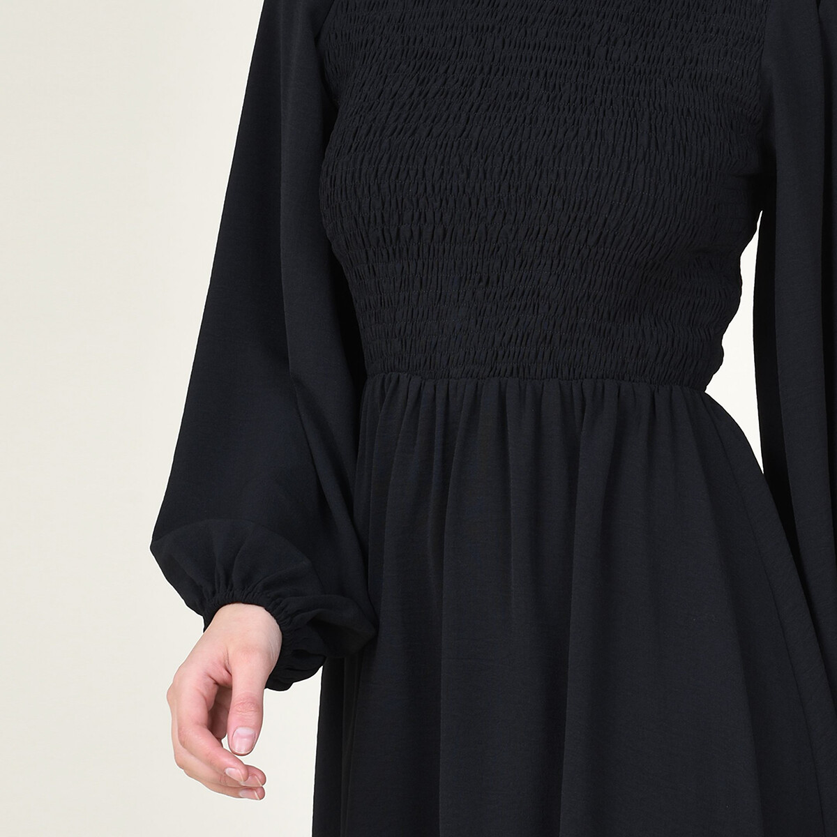 Платье LaRedoute С присборенным верхом круглым воротником и объемными рукавами S черный, размер S - фото 4