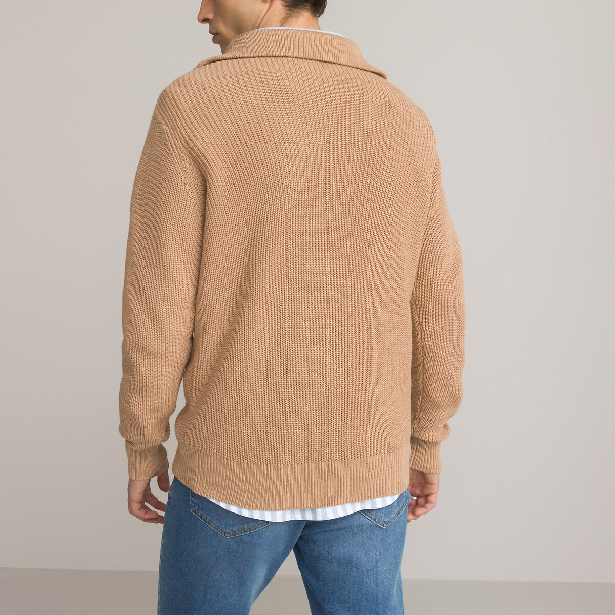 Пуловер С воротником-стойкой на молнии из биохлопка S бежевый LaRedoute, размер S - фото 3