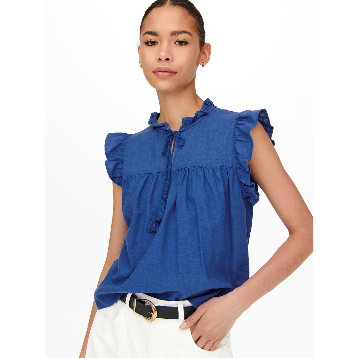 Блузка ONLY С короткими рукавами с воланами XS синий, размер XS - фото 2