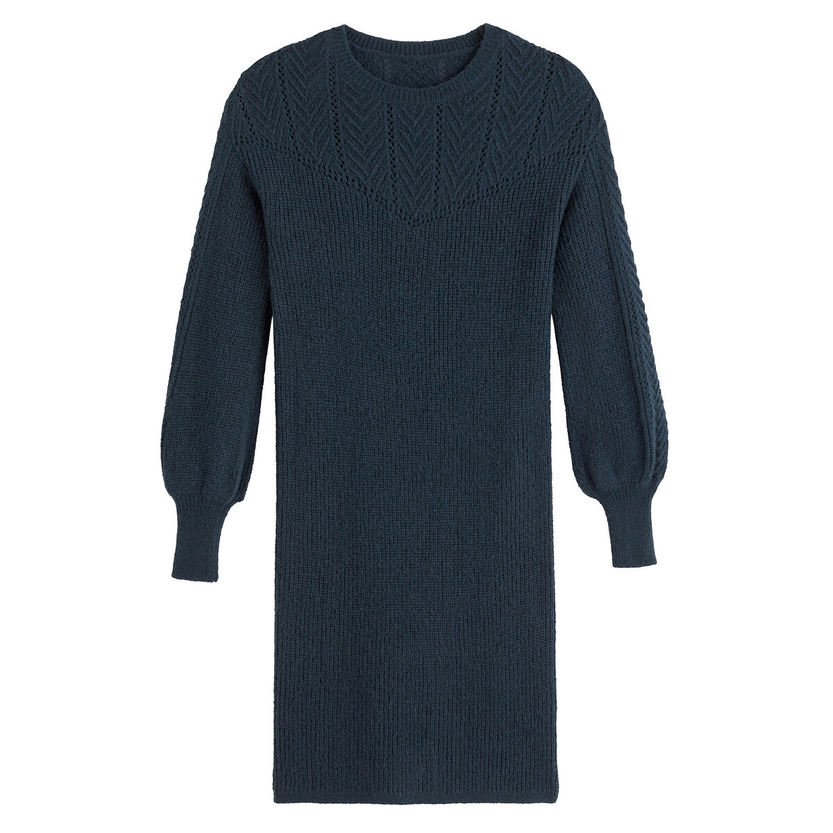 Платье-пуловер LaRedoute Короткое круглый вырез и длинные рукава XL синий, размер XL - фото 5