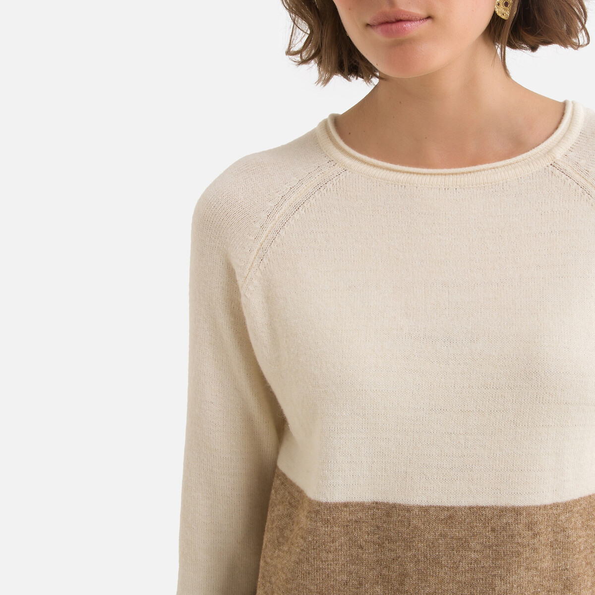 Платье-пуловер LaRedoute Трехцветное из плотного трикотажа S бежевый, размер S - фото 3