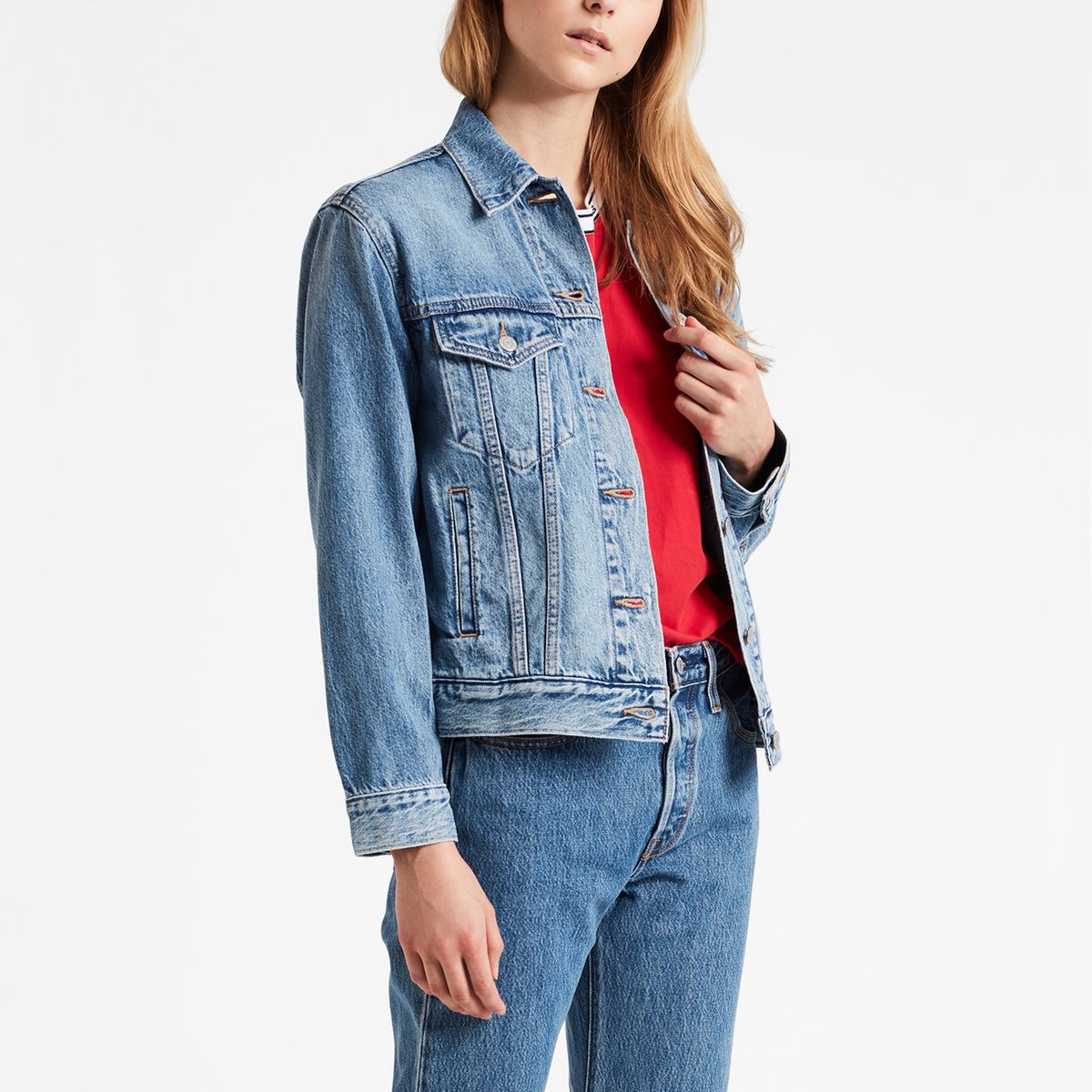 Veste en jean ex-boyfriend trucker, coupe droite