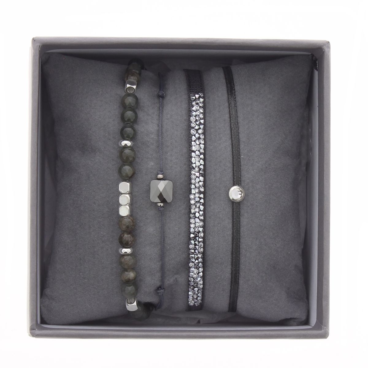 Bracelet en Tissu Argenté et Cristal