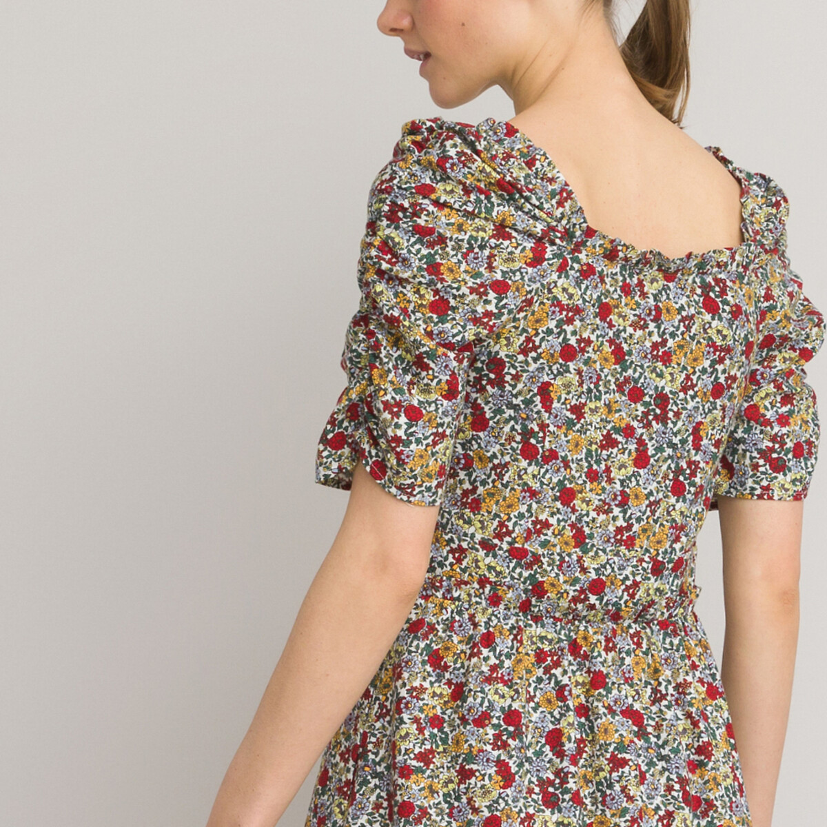 Платье LA REDOUTE COLLECTIONS С квадратным вырезом короткие рукава с напуском 44 каштановый, размер 44 - фото 3