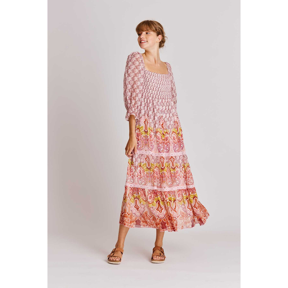 Платье DERHY Богемное Aella со сборками сверху и рукавами 34 XL розовый, размер XL - фото 1