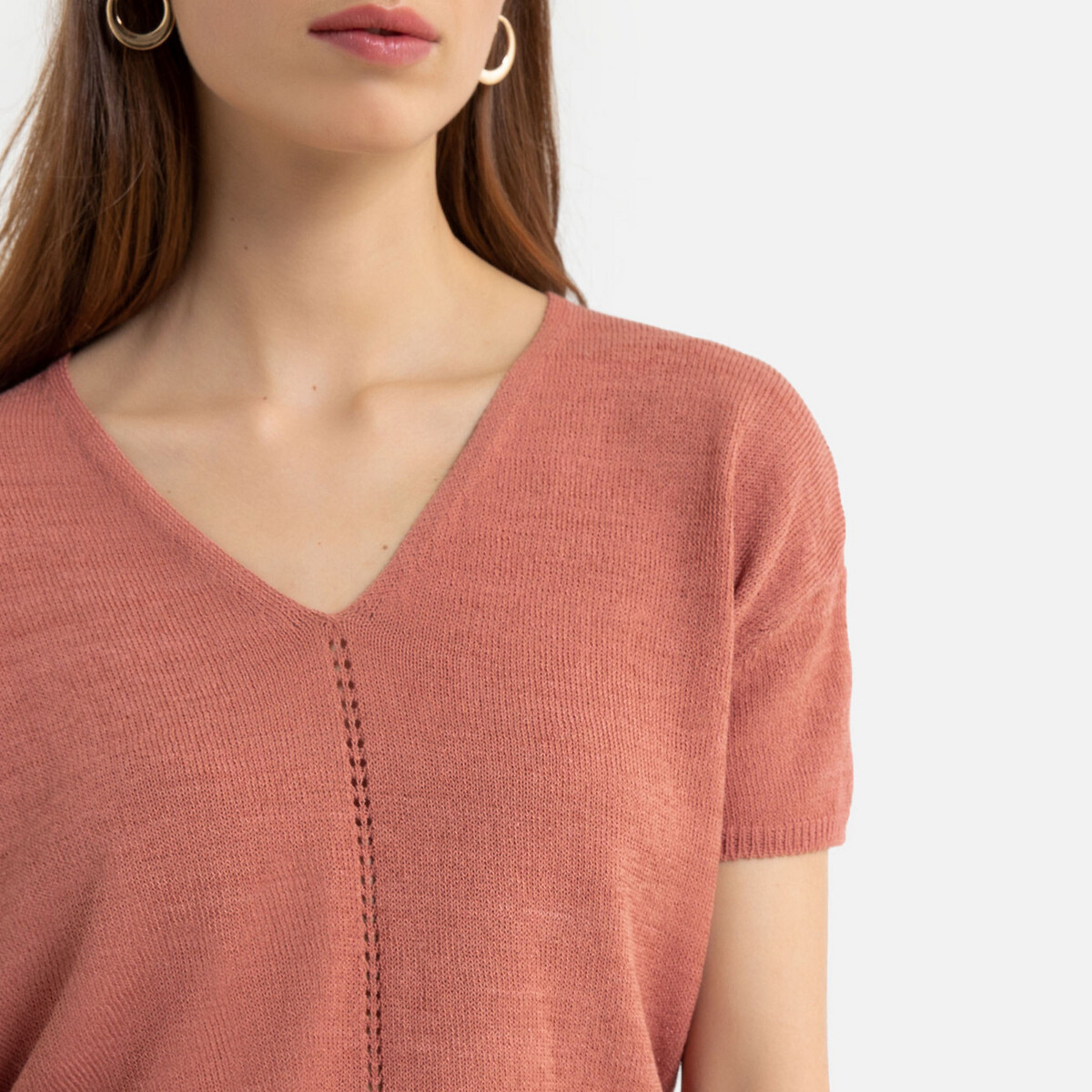 Пуловер La Redoute С V-образным вырезом из тонкого трикотажа XL розовый, размер XL - фото 3