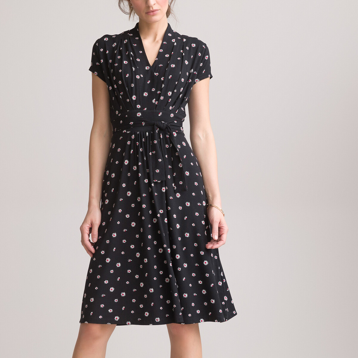Платье-миди ANNE WEYBURN Расклешенное с цветочным принтом 44 черный, размер 44 - фото 1
