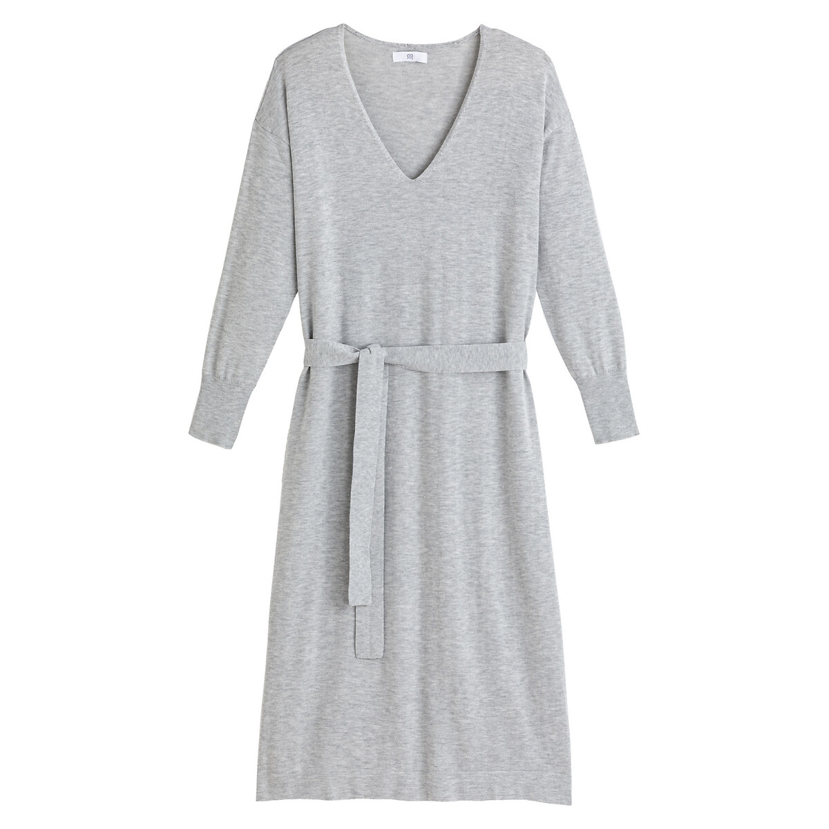 Платье-пуловер LaRedoute С v-образным вырезом и длинными рукавами M серый, размер M - фото 5