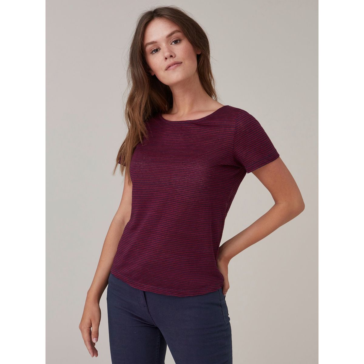 T-shirt femme jersey de lin rayé, MAEGO