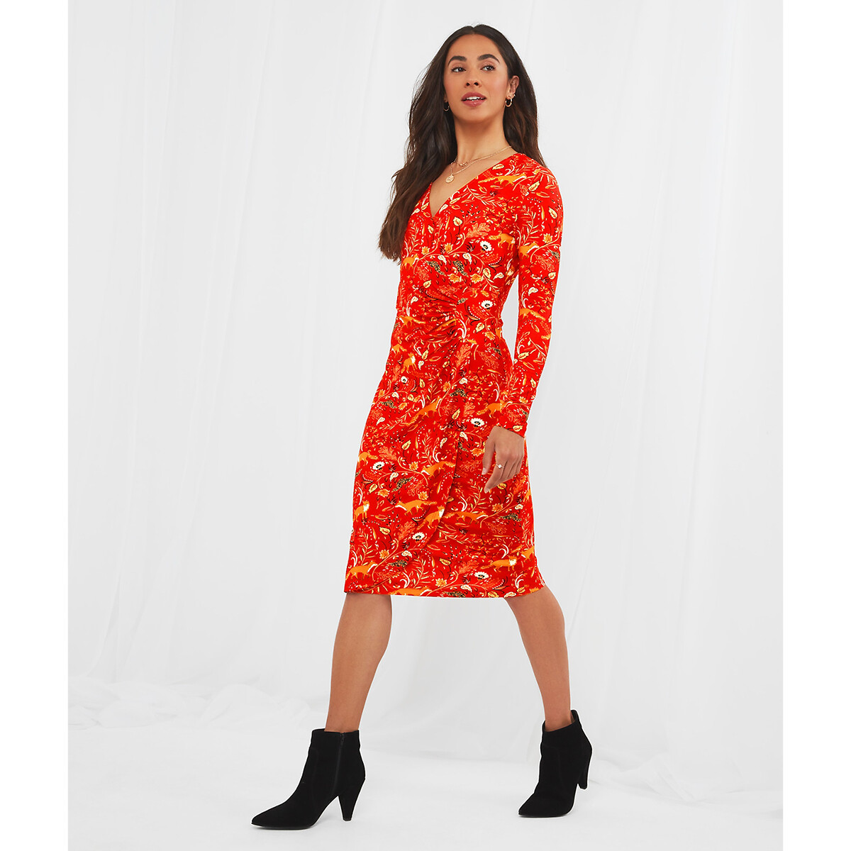 Платье JOE BROWNS Платье Длинное с запахом и принтом 44 красный, размер 44 - фото 1
