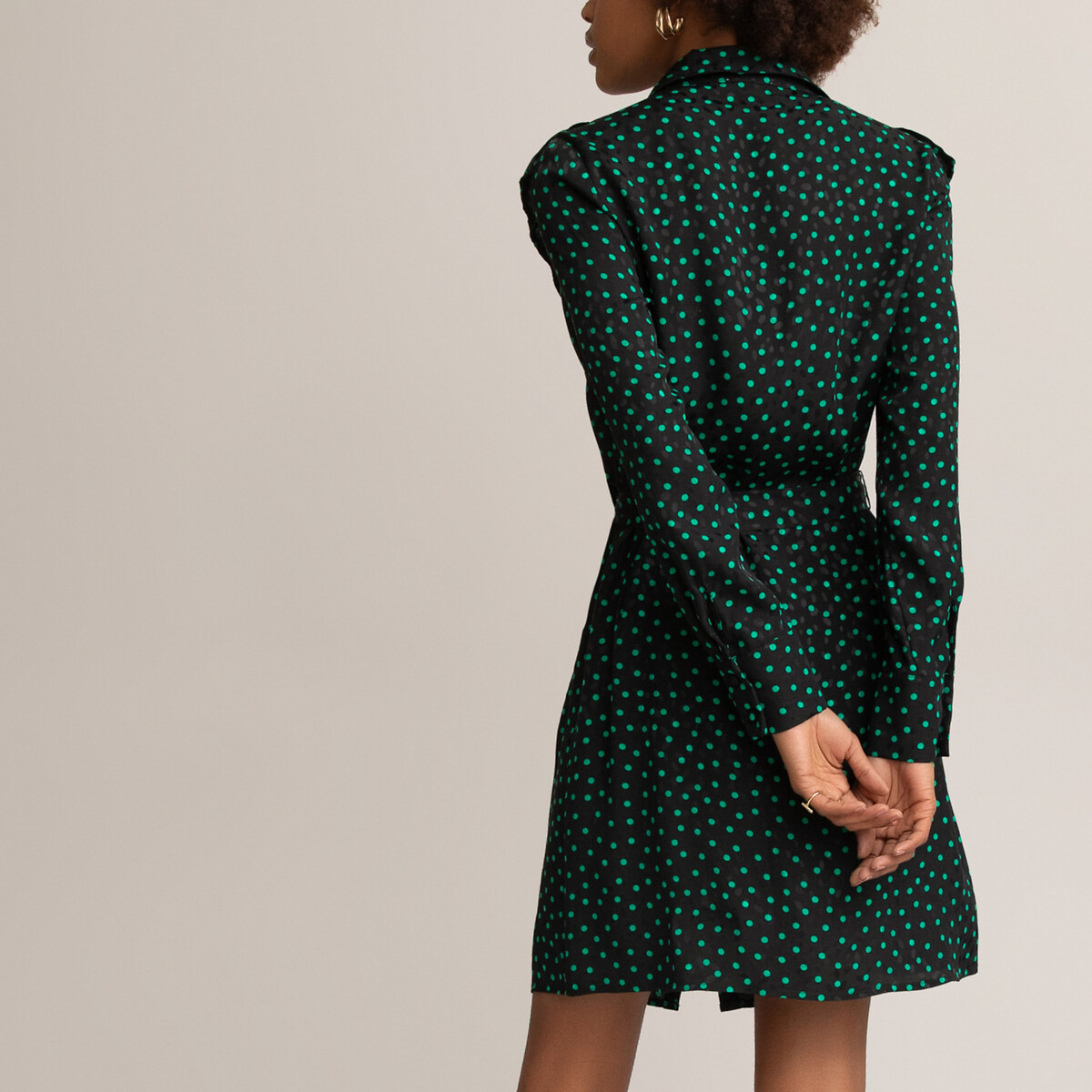 Платье-рубашка LaRedoute С ремешком с принтом в горошек 44 (FR) - 50 (RUS) зеленый, размер 44 (FR) - 50 (RUS) С ремешком с принтом в горошек 44 (FR) - 50 (RUS) зеленый - фото 4