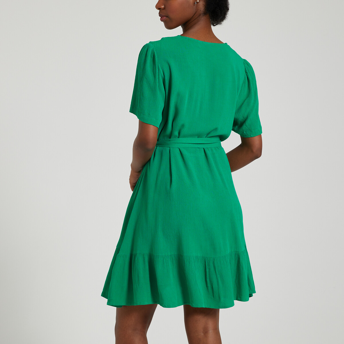 Платье короткое с V-образным вырезом с завязками  XL зеленый LaRedoute, размер XL - фото 4