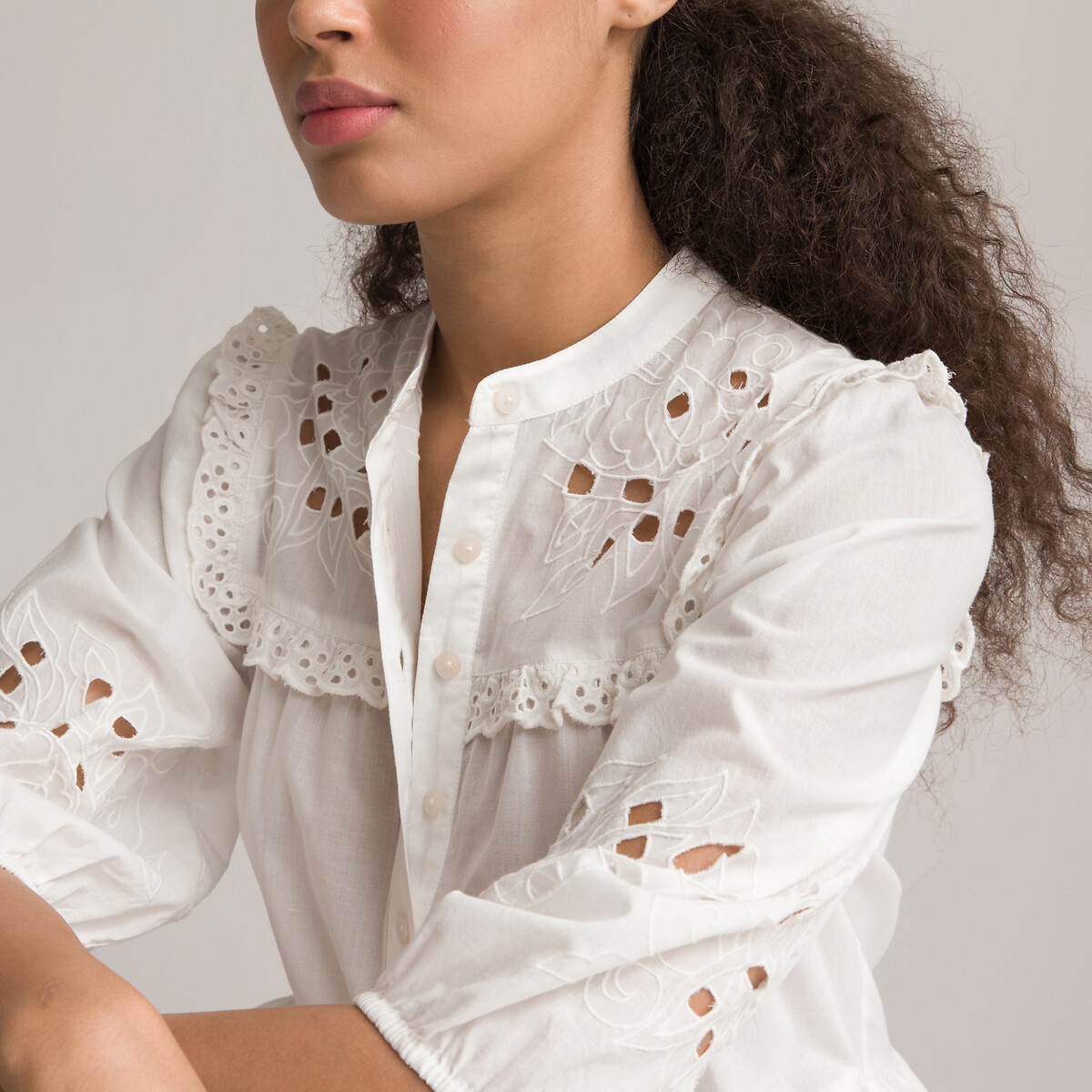 Платье-макси На пуговицах с вышивкой 40 белый LaRedoute, размер 40 - фото 3