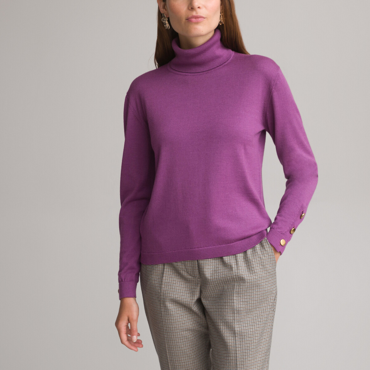 Пуловер с воротником с отворотом тонкий трикотаж смешанная шерсть 50/52 (FR) - 56/58 (RUS) фиолетовый