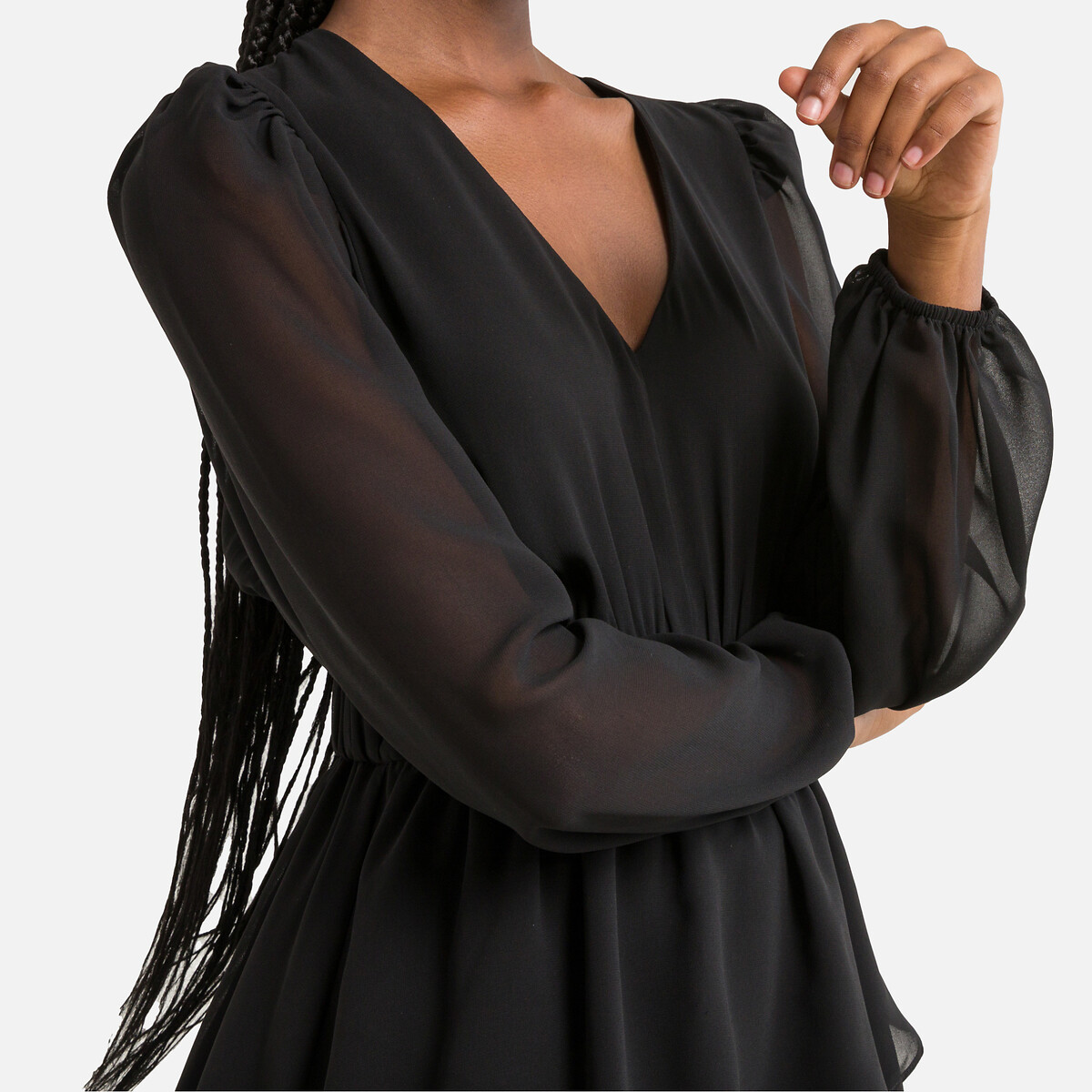 Платье из вуали длинные рукава  42 черный LaRedoute, размер 42 - фото 3