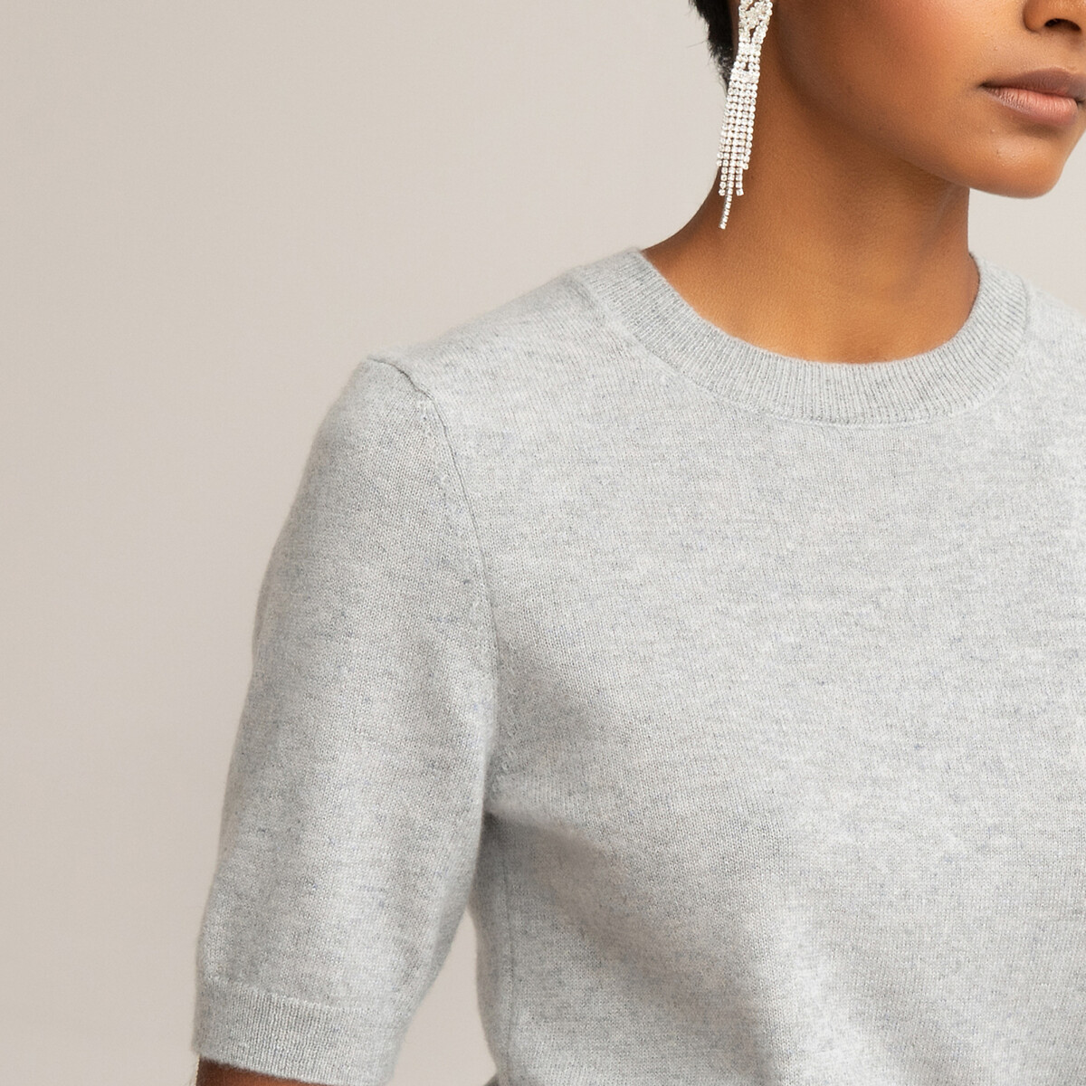 Пуловер La Redoute С круглым вырезом короткими рукавами 100 кашемир L серый, размер L - фото 3