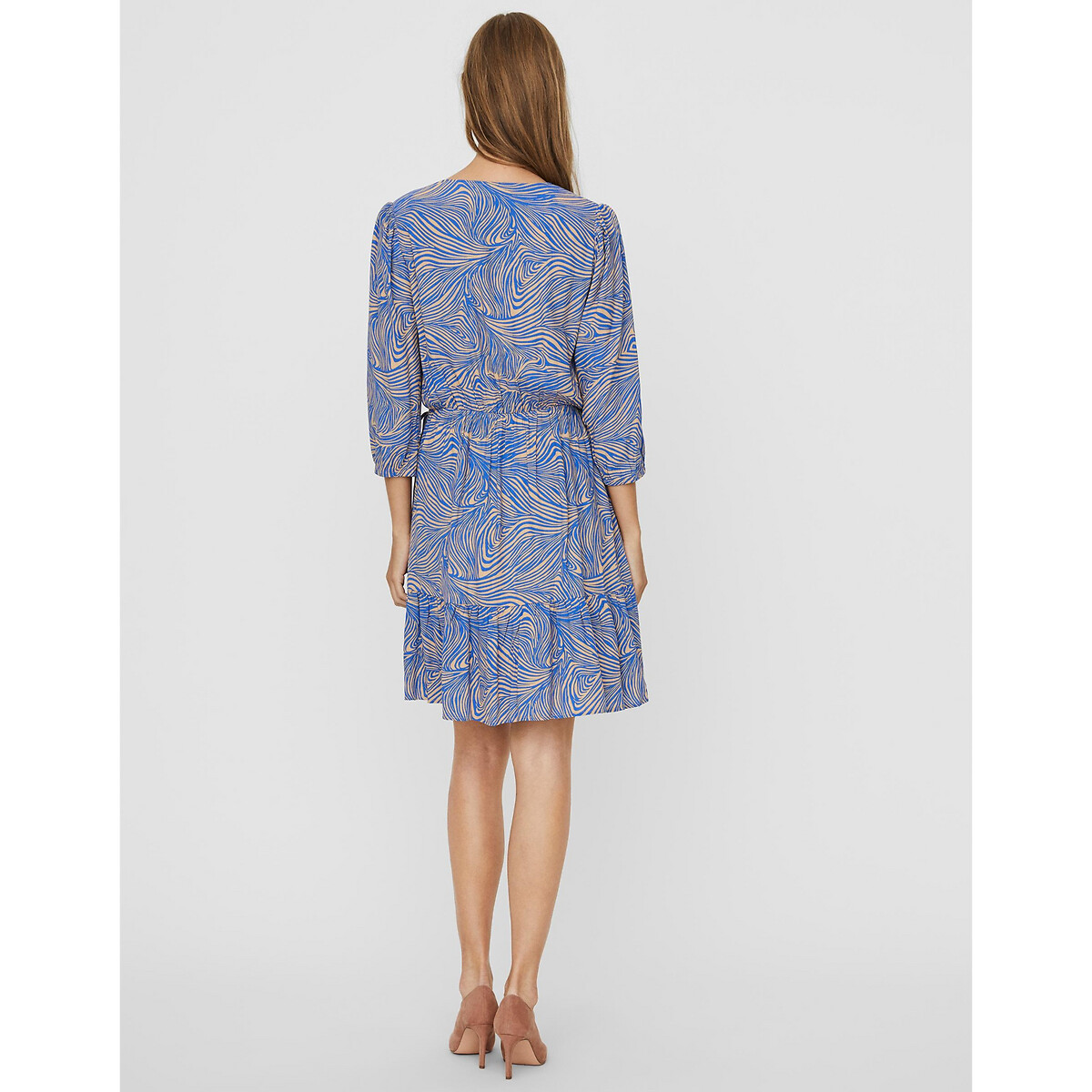 Платье LaRedoute С запахом с рисунком и рукавами 34 XS синий, размер XS - фото 3