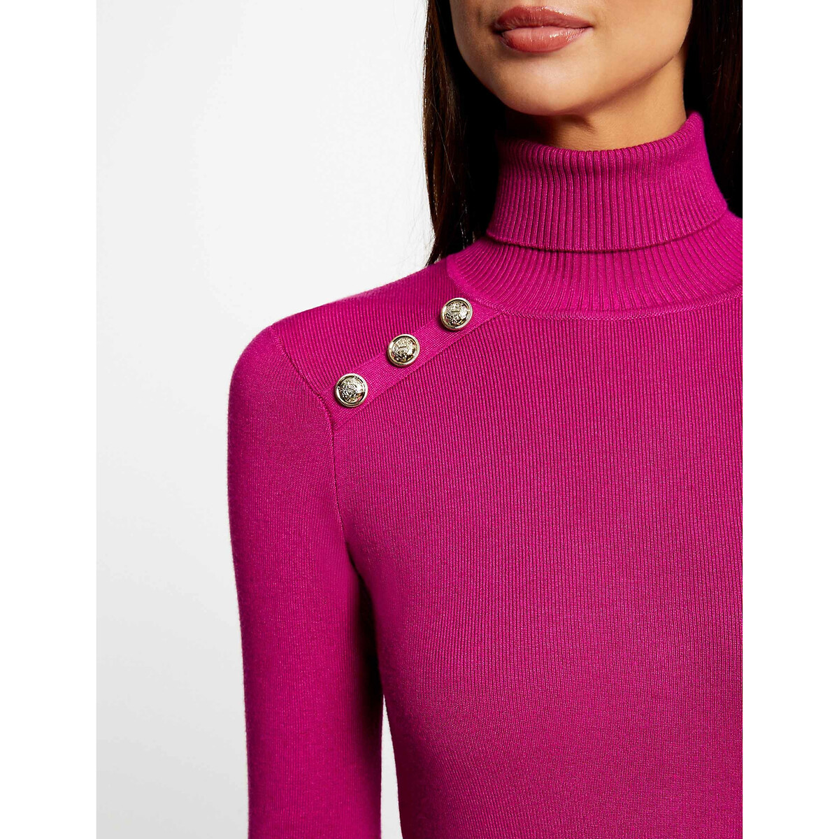 Платье-пуловер Приталенное с высоким воротником и пуговицами XS розовый LaRedoute, размер XS - фото 2