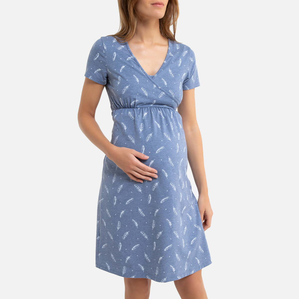 Ночная La Redoute Рубашка для периода беременности и грудного вскармливания 38/40 (FR) - 44/46 (RUS) синий, размер 38/40 (FR) - 44/46 (RUS)