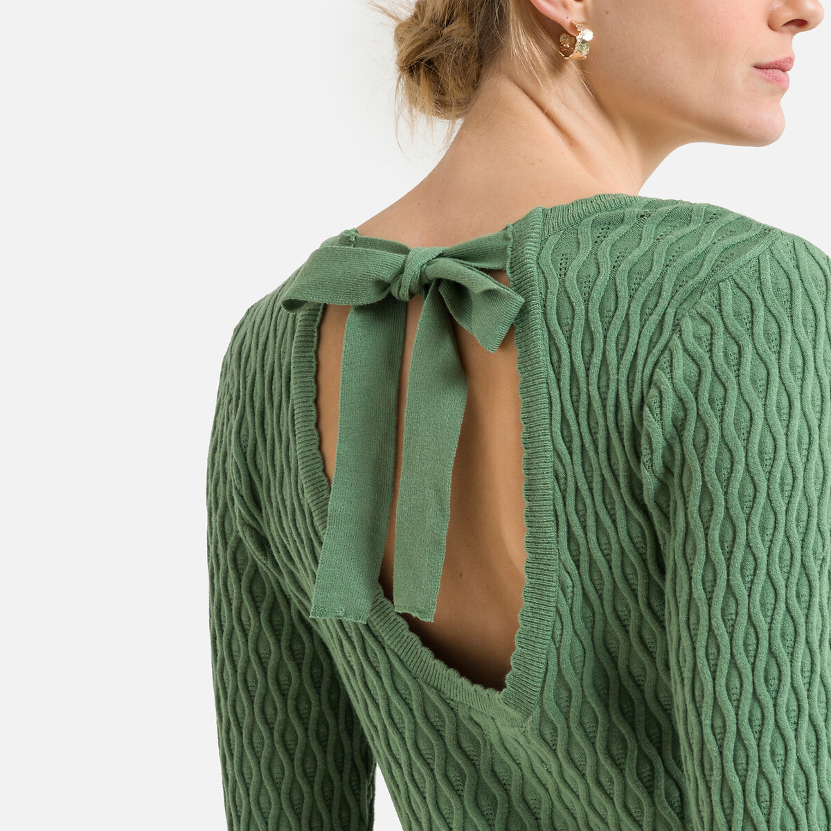 Пуловер ONLY С v-образным вырезом с завязками на спинке L зеленый, размер L - фото 3