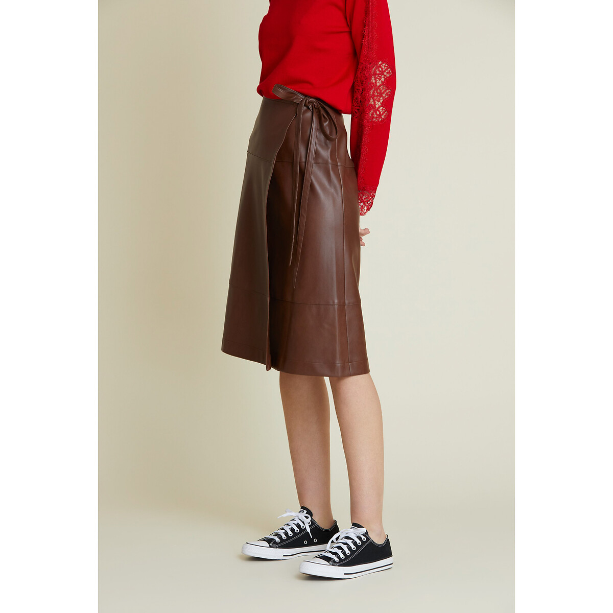 

Jupe DERHY, Каштановый, Jupe Portefeuille taille haute simili L каштановый