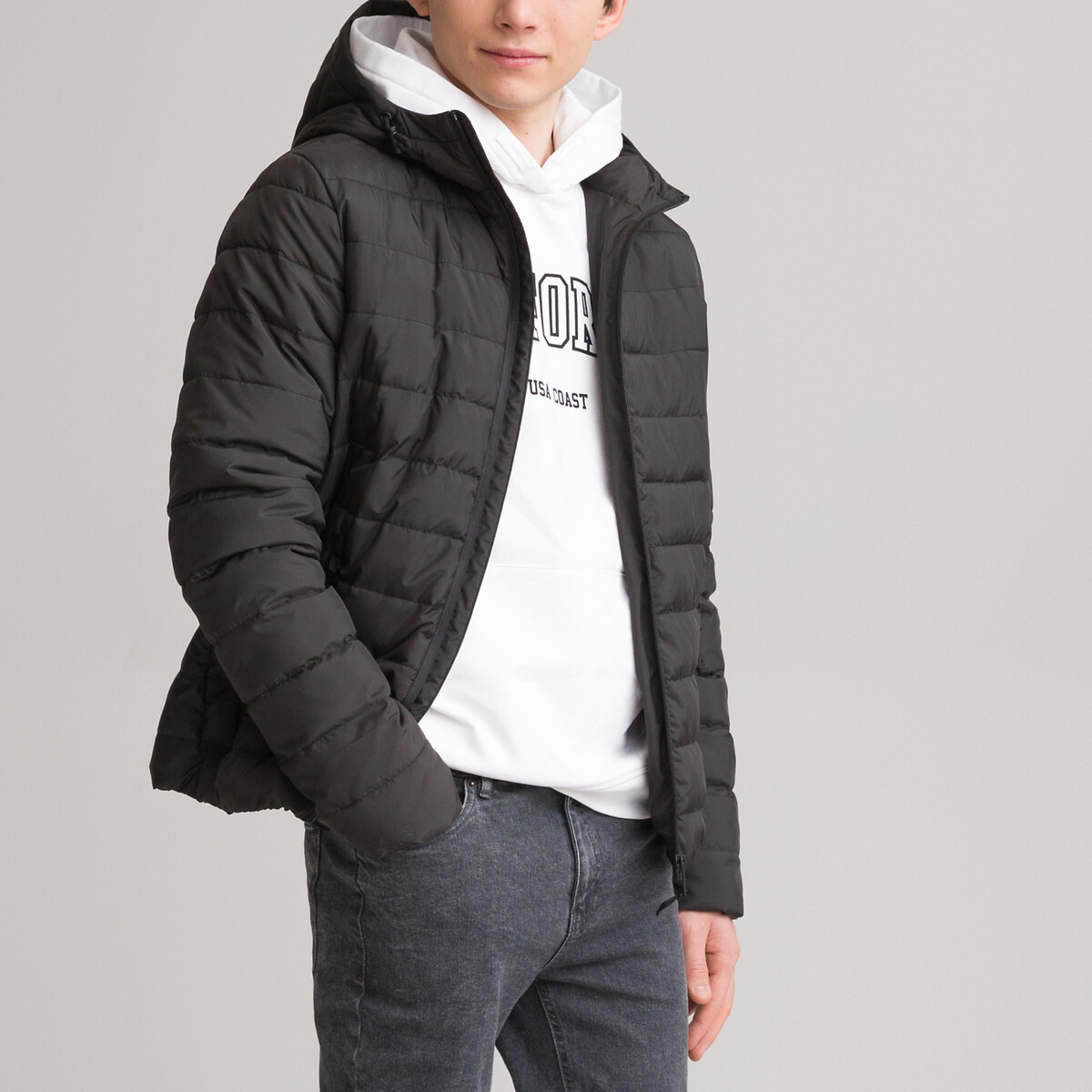Куртка Стеганая тонкая с капюшоном 10-18 лет 12 лет -150 см черный