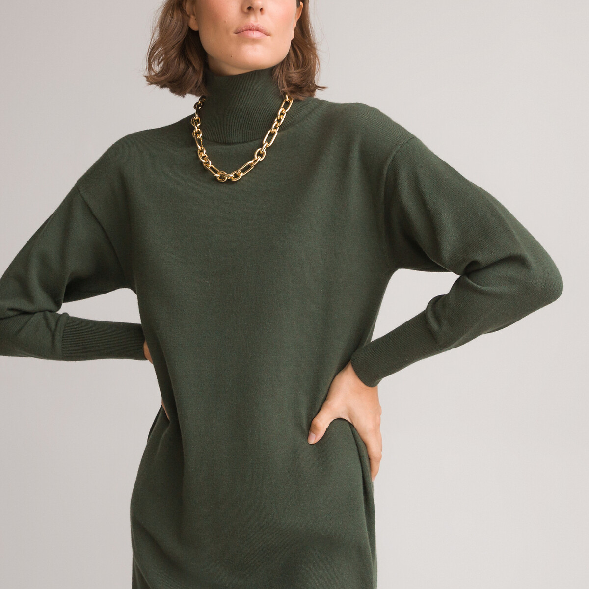 Платье-пуловер воротник с отворотом длинные рукава  XS зеленый LaRedoute, размер XS - фото 3