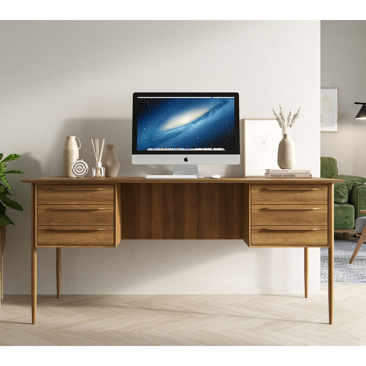 Рабочий столBruni с ящиками единый размер каштановый стол из массива дерева современный минималистичный компьютерный стол из скандинавского дуба для офиса учебы