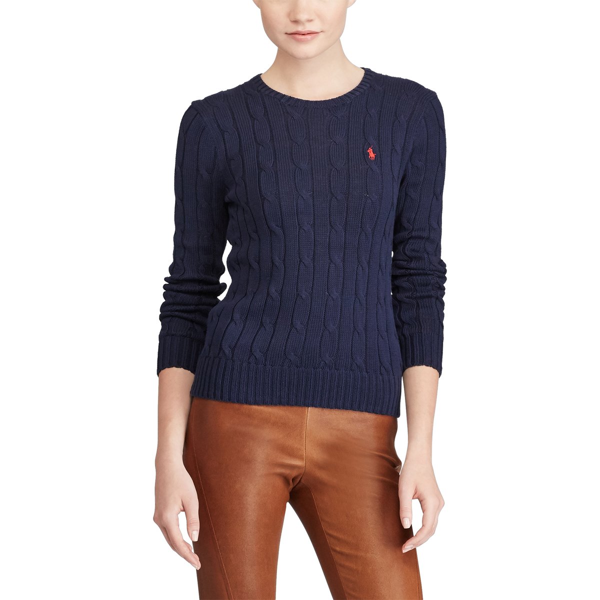 Пуловер LaRedoute С круглым вырезом из тонкого витого трикотажа из хлопка XS синий, размер XS - фото 1