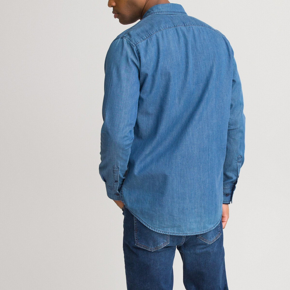 Рубашка LaRedoute Прямая джинсовая длинные рукава 37/38 синий, размер 37/38 Прямая джинсовая длинные рукава 37/38 синий - фото 4