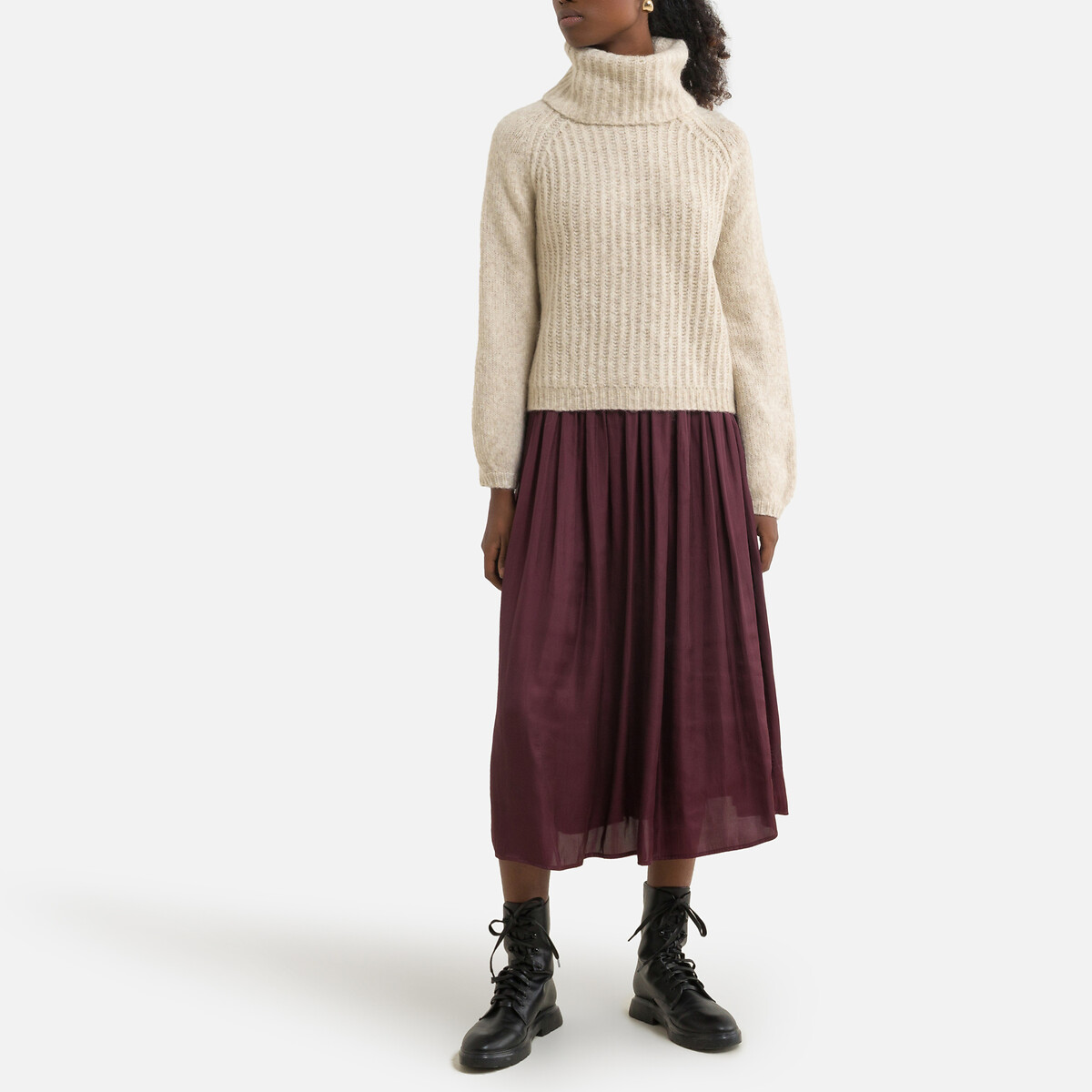 Пуловер LaRedoute Из пышного трикотажа с рукавами с напуском L бежевый, размер L - фото 2