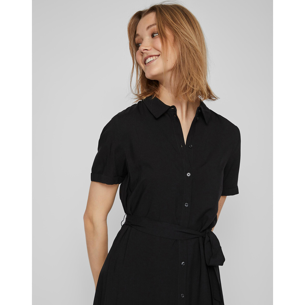 Платье-рубашка Короткие рукава с завязками 46 черный LaRedoute, размер 46 - фото 2