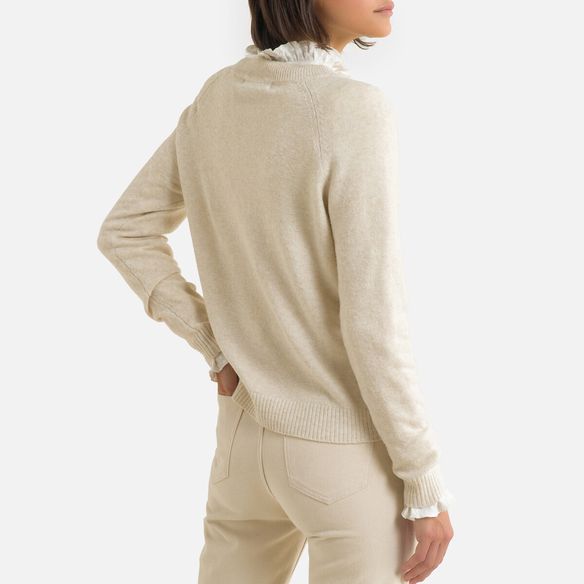 Пуловер LaRedoute С круглым вырезом из тонкого трикотажа M бежевый, размер M - фото 4