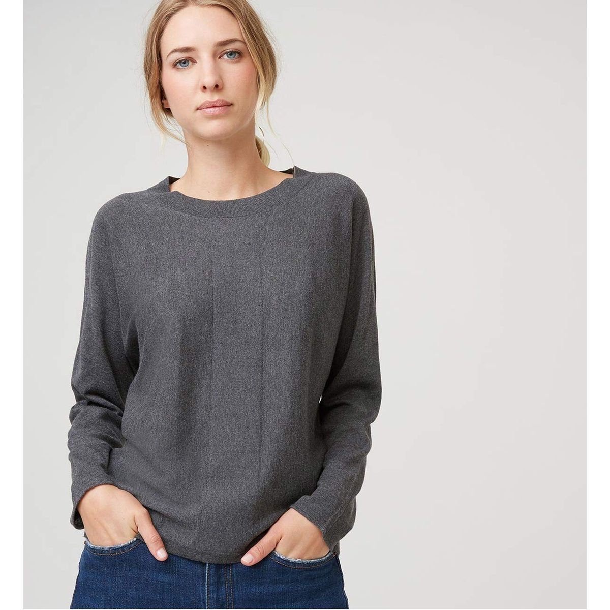 Pull col rond fantaisie manches chauve-souris
