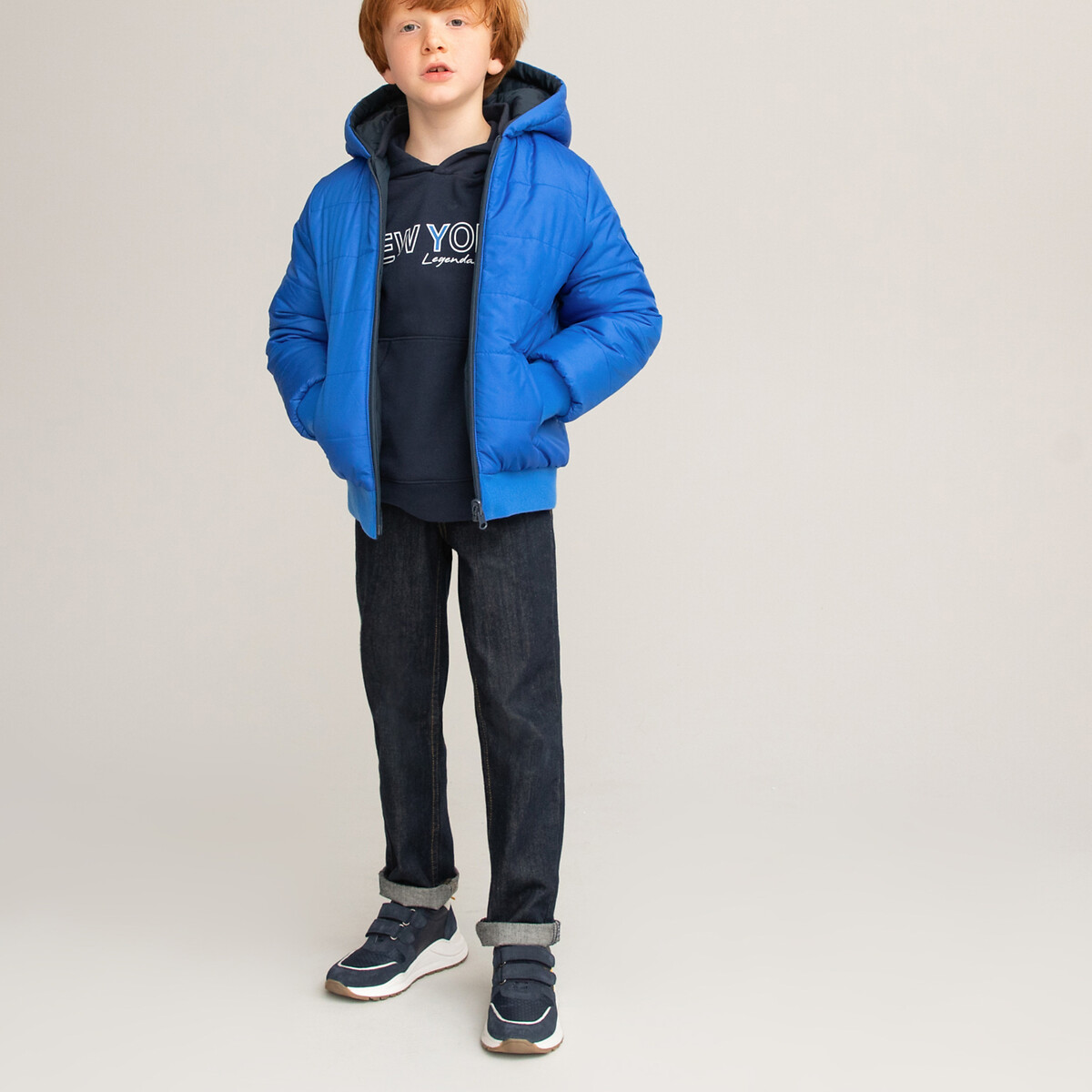 Куртка LaRedoute Стеганая двусторонняя с капюшоном 3-12 лет 4 года - 102 см синий, размер 4 года - 102 см