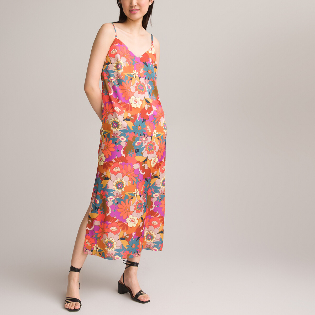 Платье Длинное на тонких бретелях цветочный принт 44 разноцветный LaRedoute, размер 44 - фото 2