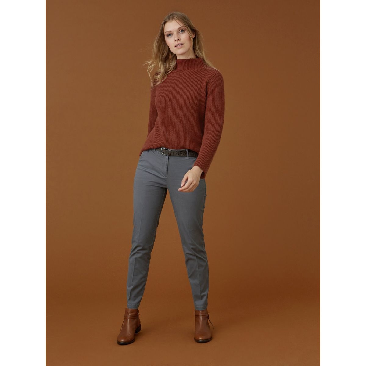 Pantalon femme twill stretch droit raccourci